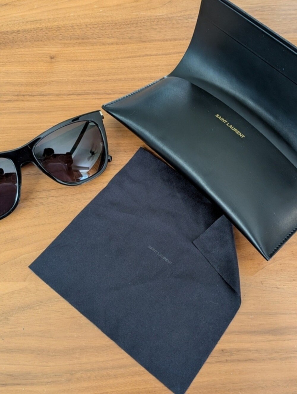 Saint Laurent Black Sunglasses with Black Case and Cloth